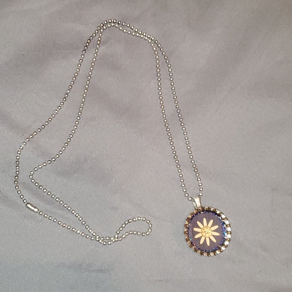 Daisy Bottle Cap Necklace